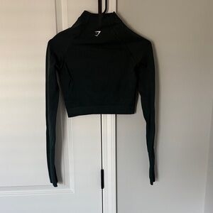 Dark Green Long-Sleeve Cropped Active Top -